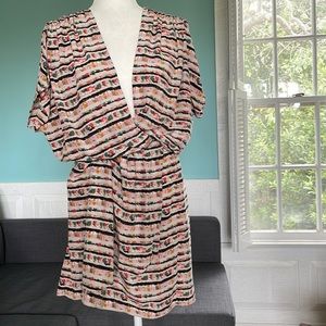 BCBGMaxAzria Colorful One Piece Low Cut Flowy Mini Dress w/ Wrap Style Skirt